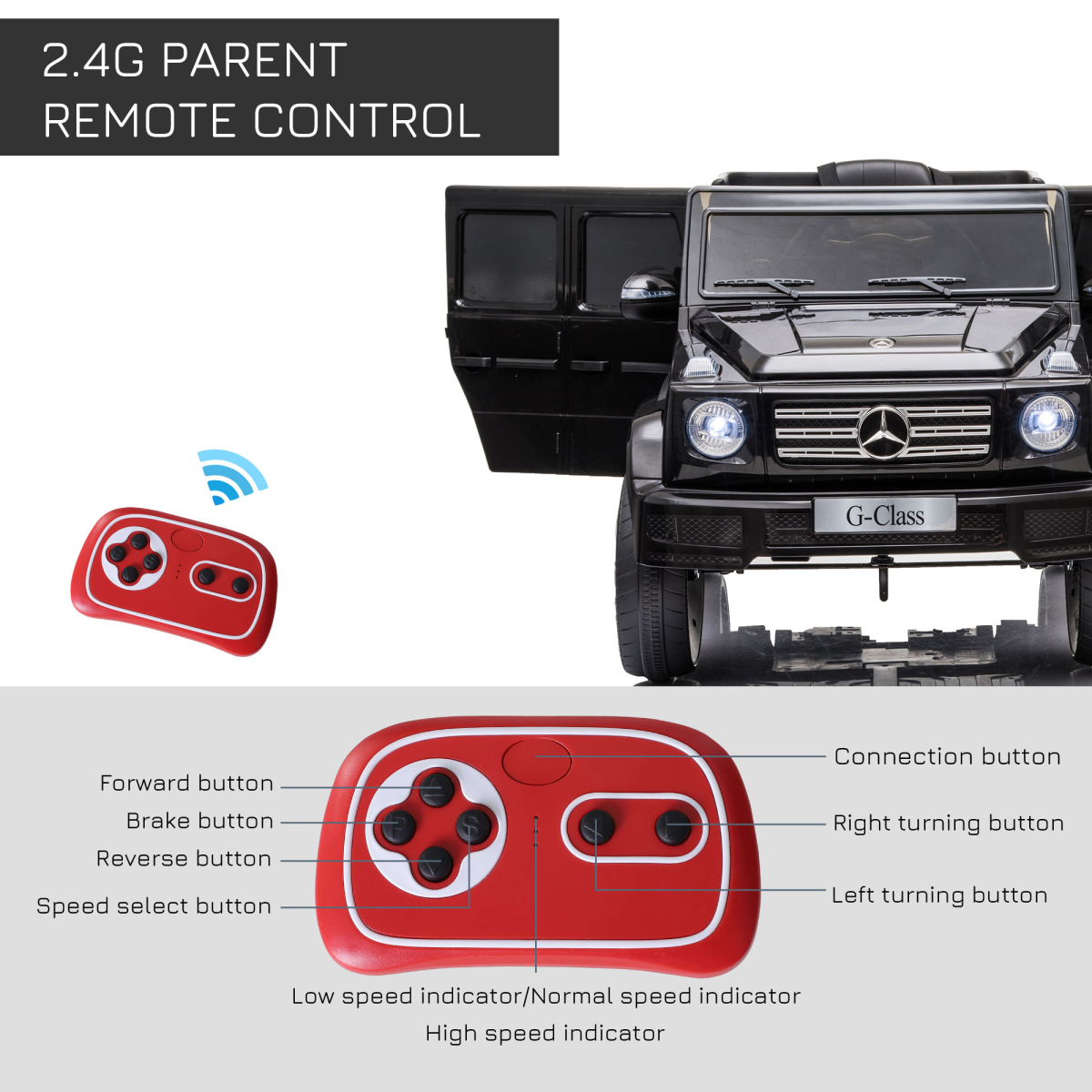 Mercedes Benz G500 12V Kids Electric Ride On Car Remote Control Black HOMCOM - Image 6