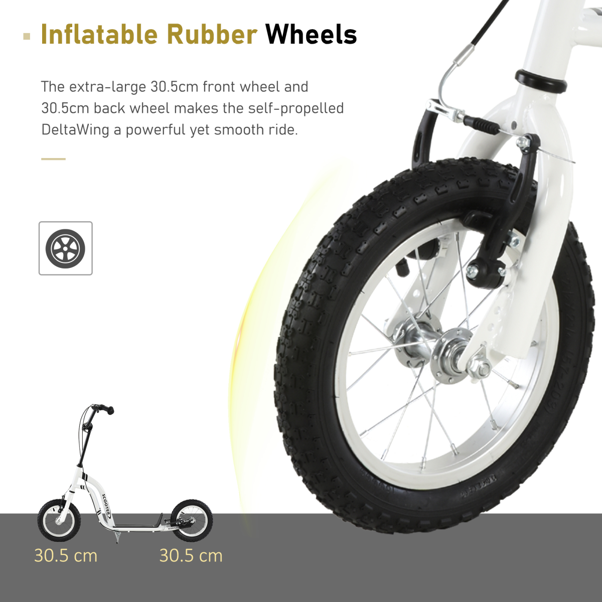 Dual Brakes Kick Scooter 12-Inch Inflatable Wheel Ride On Toy HOMCOM - Image 6