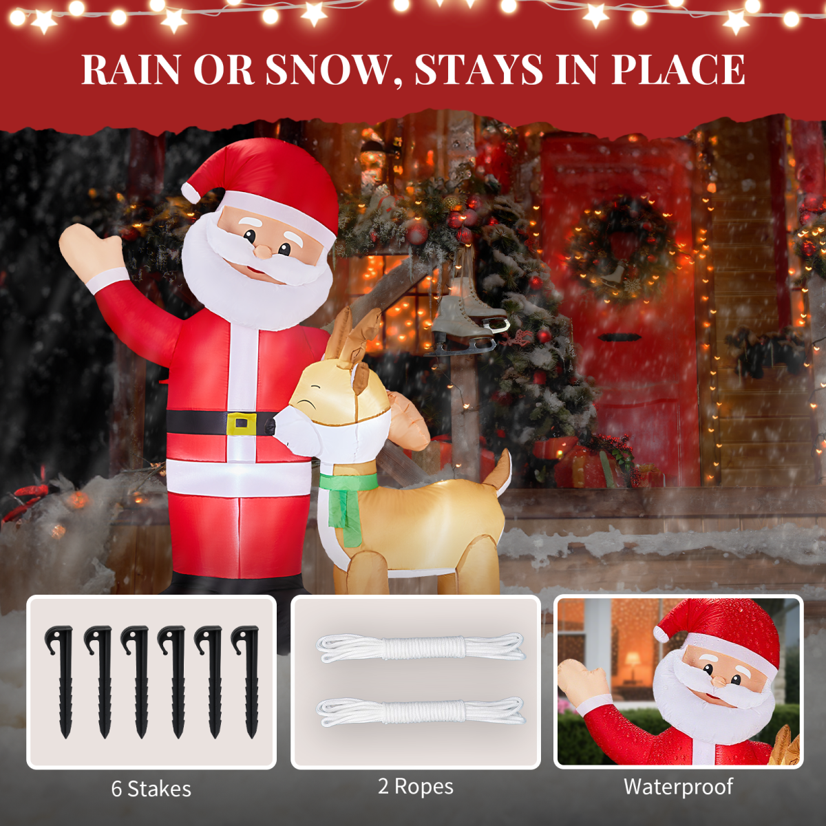 1.9M Lighted Christmas Inflatable Decoration, Inflatable Santa and Reindeer, Funny Blow Up Yard Decorations with Built-in LED Lights for Holiday Party Front Yard Lawn Garden Decor - Image 7