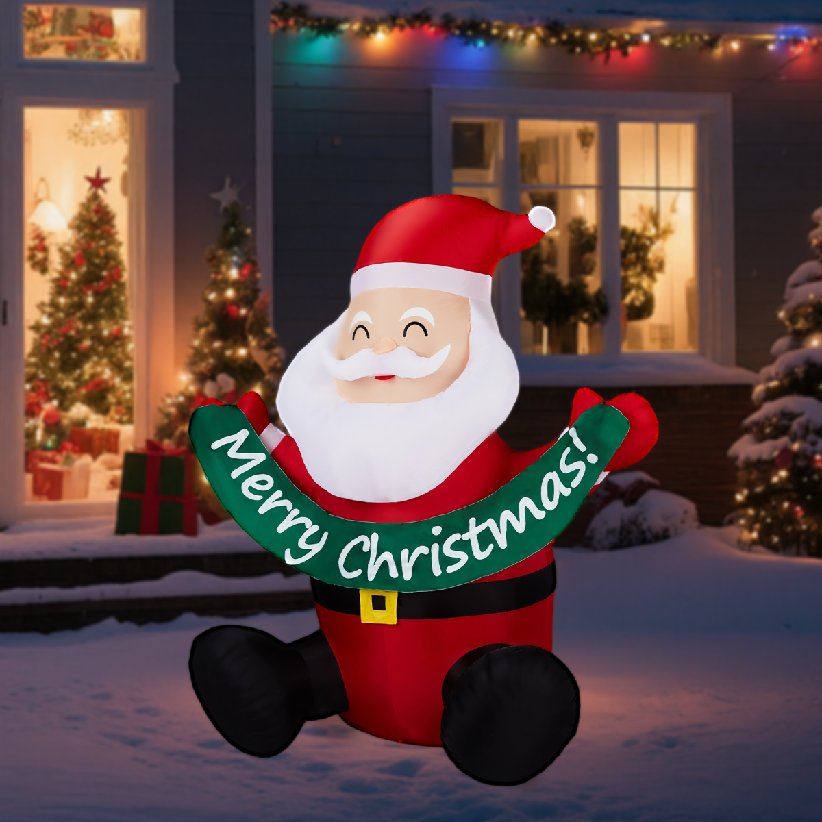 1.75M Lighted Christmas Inflatable Decoration, Inflatable Santa Claus Holding Banner, Funny Blow Up Yard Decorations with Built-in LED Lights for Holiday Party Front Yard Lawn Garden Decor - Image 7
