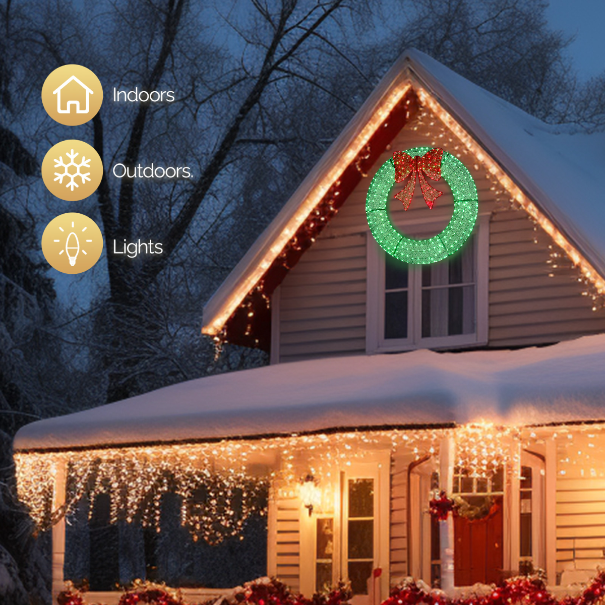 120cm Pre-lit Outdoor Christmas Wreath Decoration, Lighted Metal Wreath with Red Bow, Remote Control LED Lights with Timer, for Front Door Gate Wall Indoor Outdoor Holiday Party, Green - Image 6