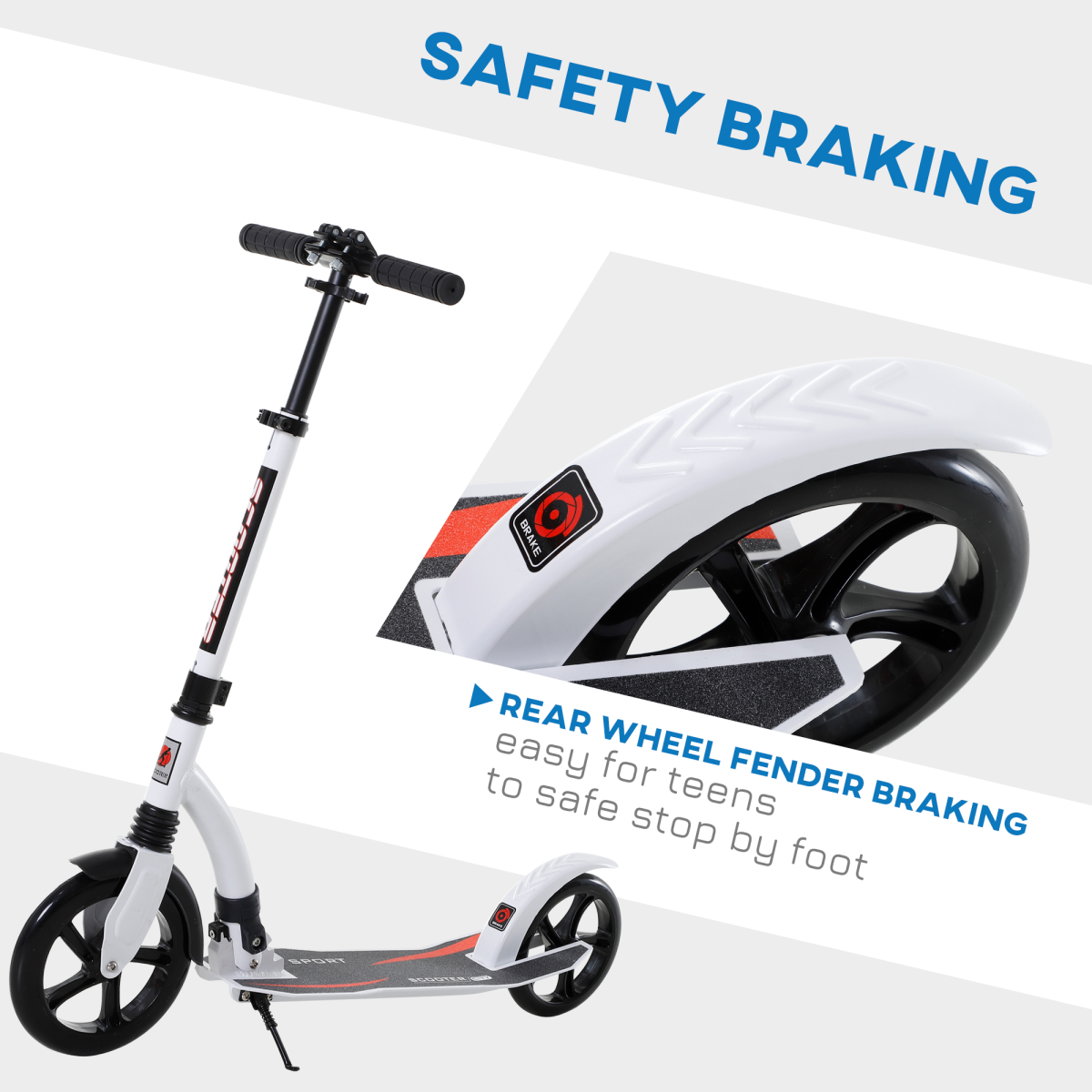 Teens Adult Kick Scooter Foldable Adjust Aluminum For Age 14 White HOMCOM - Image 6
