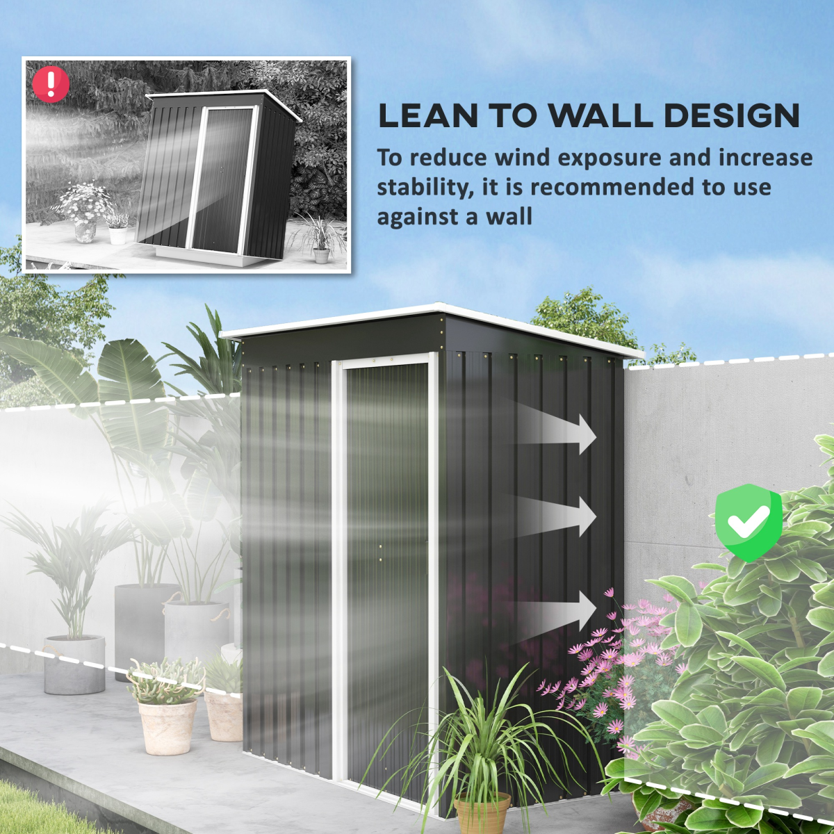 Outsunny 5x3ft Metal Storage Shed with Sliding Door & Sloped Roof, Tool Black - Image 6
