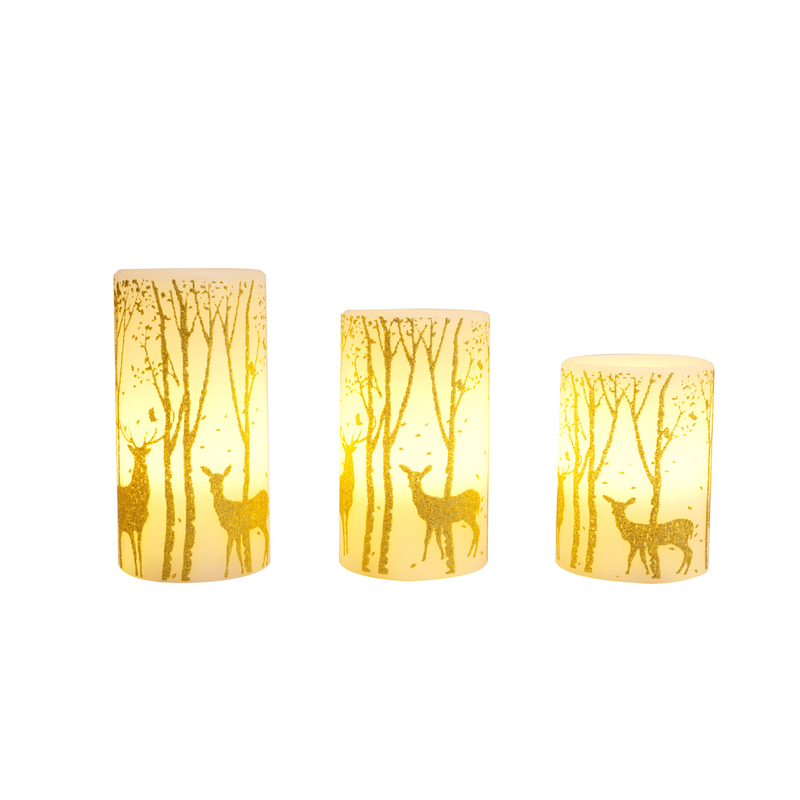 Christmas Woodland LED Pillar Candles ? Set of 3