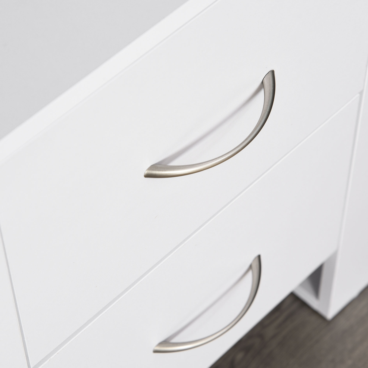 White Particle Board 2-Drawer Bedside Table with Silver Handles - Image 7