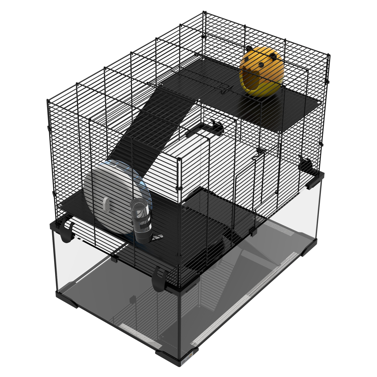3 Tiers Hamster Cage w/ Deep Glass Bottom, Dish, Hut, 60 x 40 x 57cm - Image 7