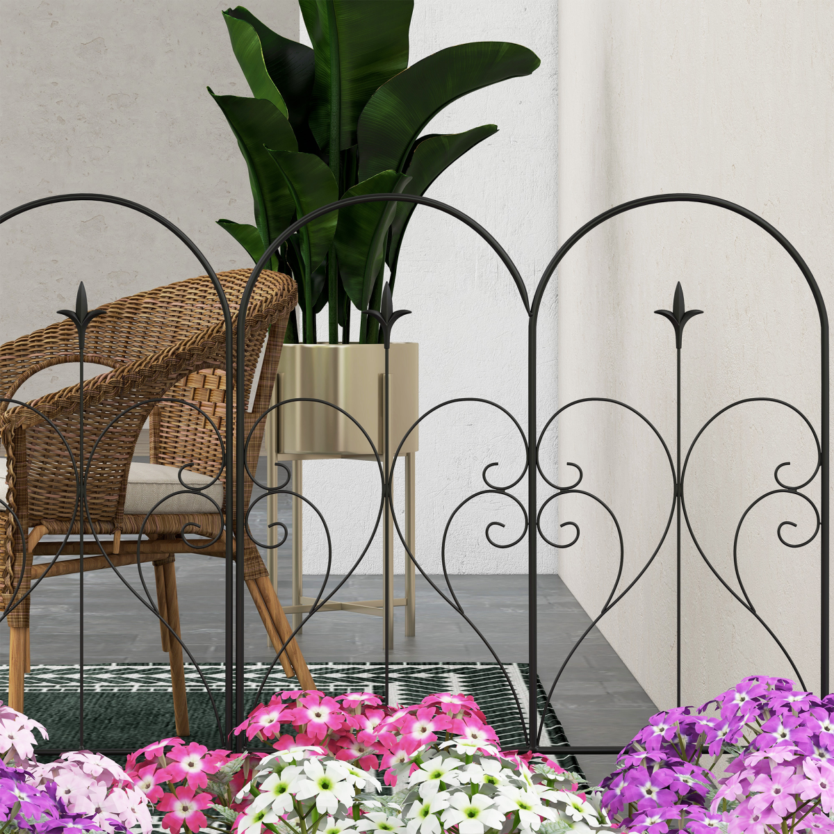 Outsunny 5PC Metal Garden Fence Panels, Black Decorative Border Edging, 32in x 10ft - Image 7