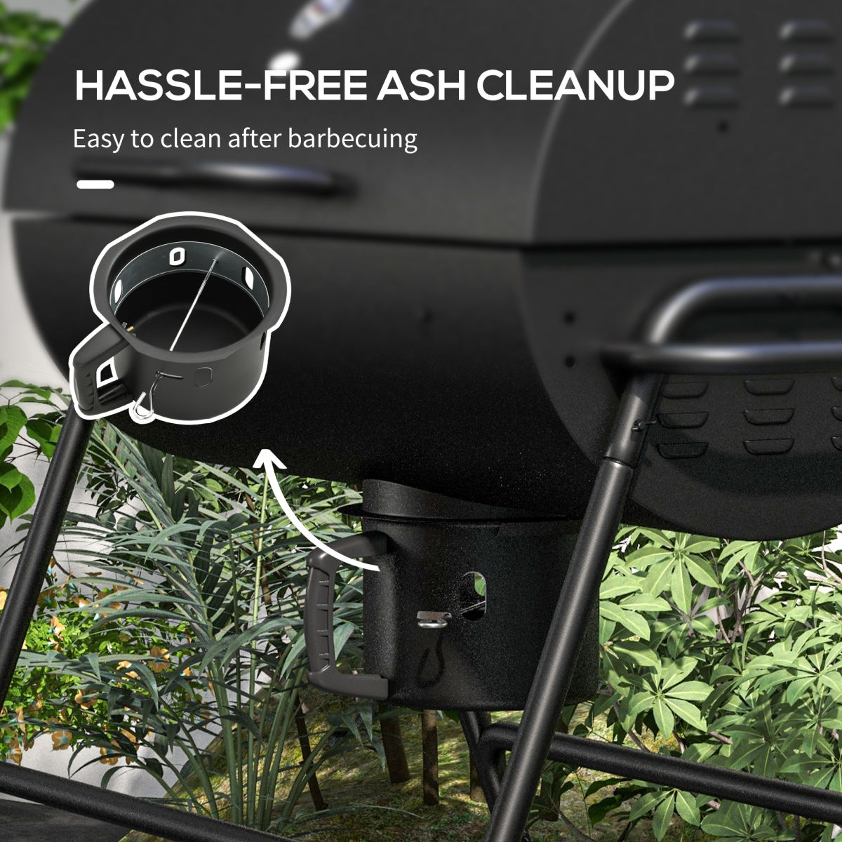 Outsunny Barrel Charcoal BBQ Grill Trolley w/ Ash Catcher & Thermometer, Black - Image 7