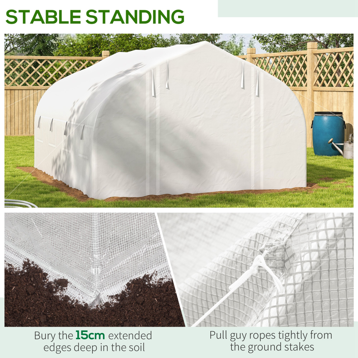 4x3m Polytunnel Greenhouse White Galvanized Steel Roll-Up Sidewalls Door & Labels - Image 7