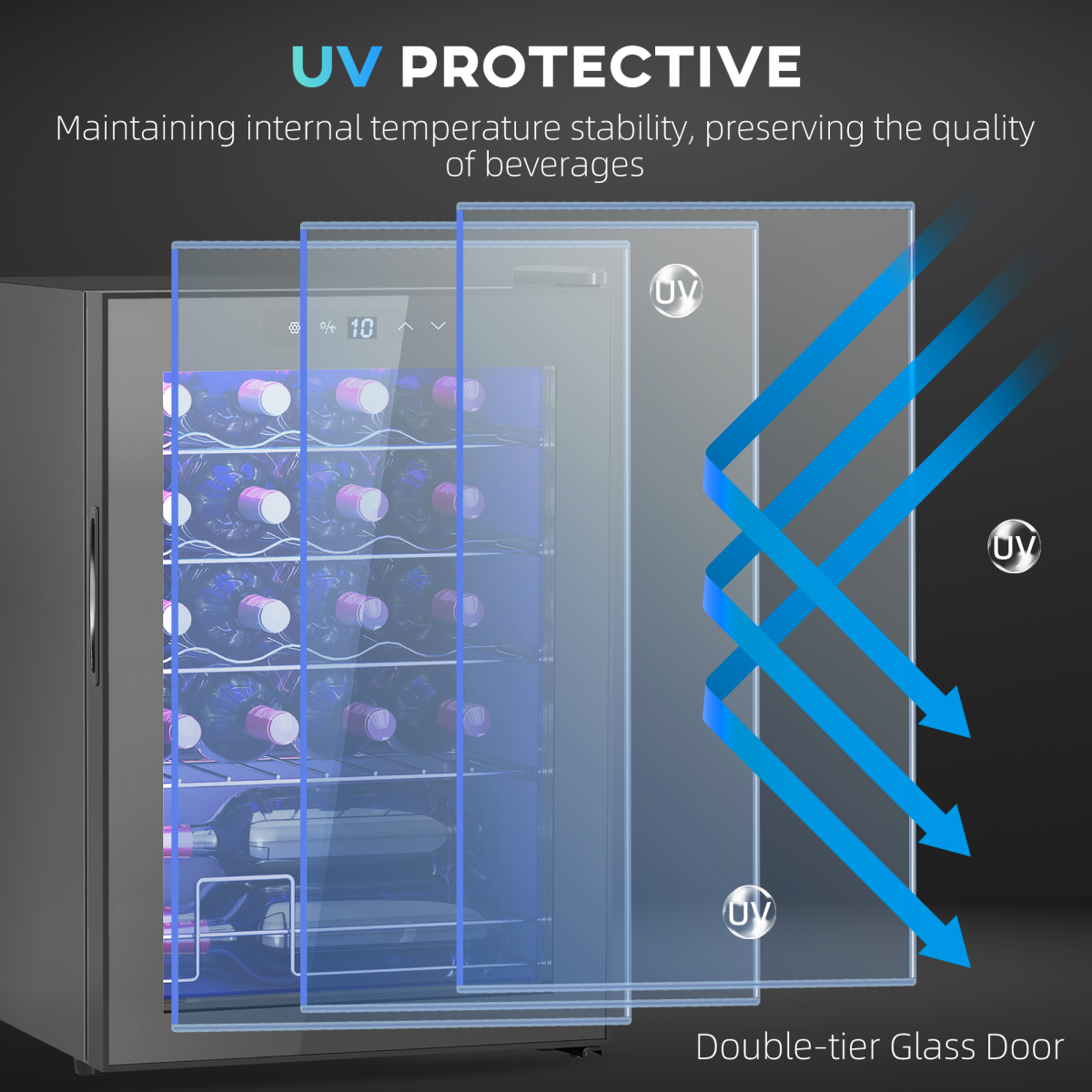 20-Bottle Freestanding Wine Cooler with UV Glass Door & Blue LED - Image 7