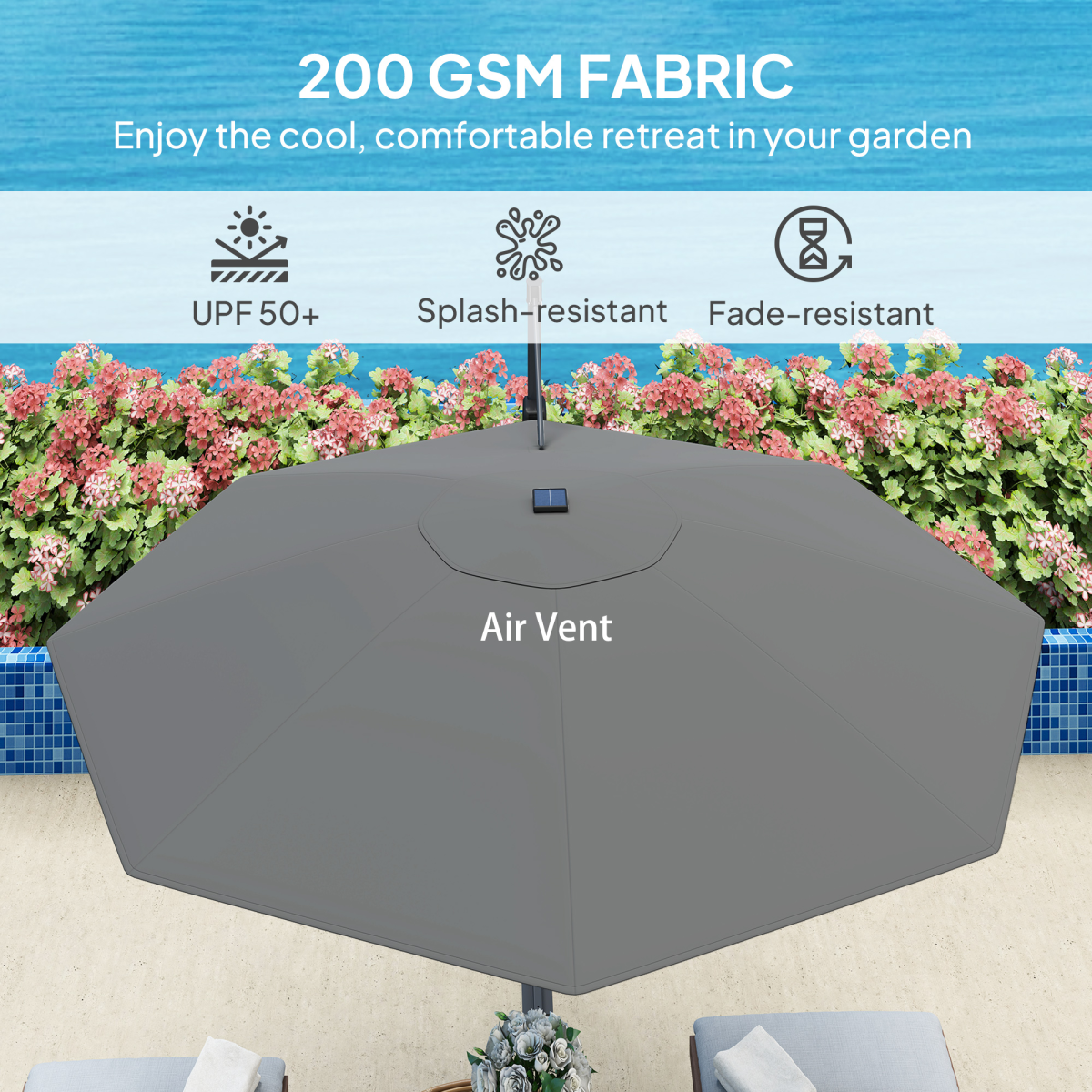 Outsunny 3(m) Garden Parasol w/ Lights, Crank Handle & Cross Base - Image 7