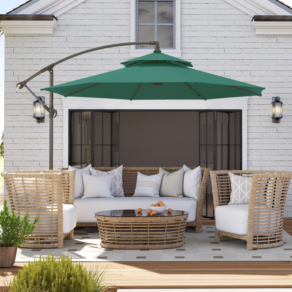 2.7m Green Cantilever Banana Parasol Crank Handle Double Tier Umbrella - Image 7