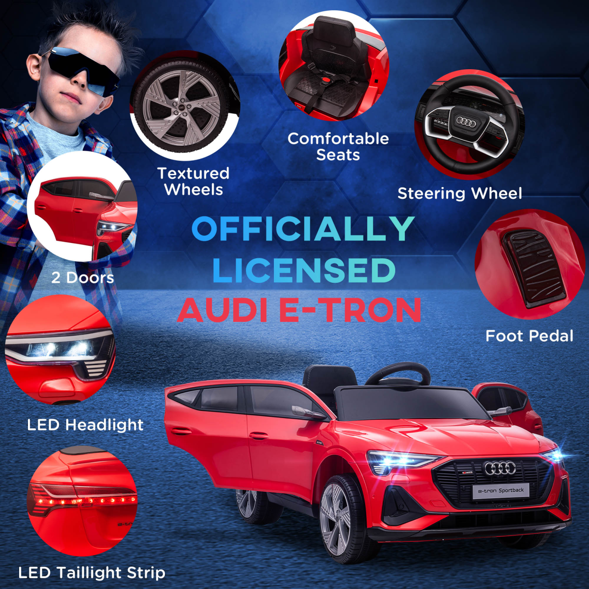 12V Kids Electric Ride-On Car/ w Remote Control, Lights, Music - Red - Image 7