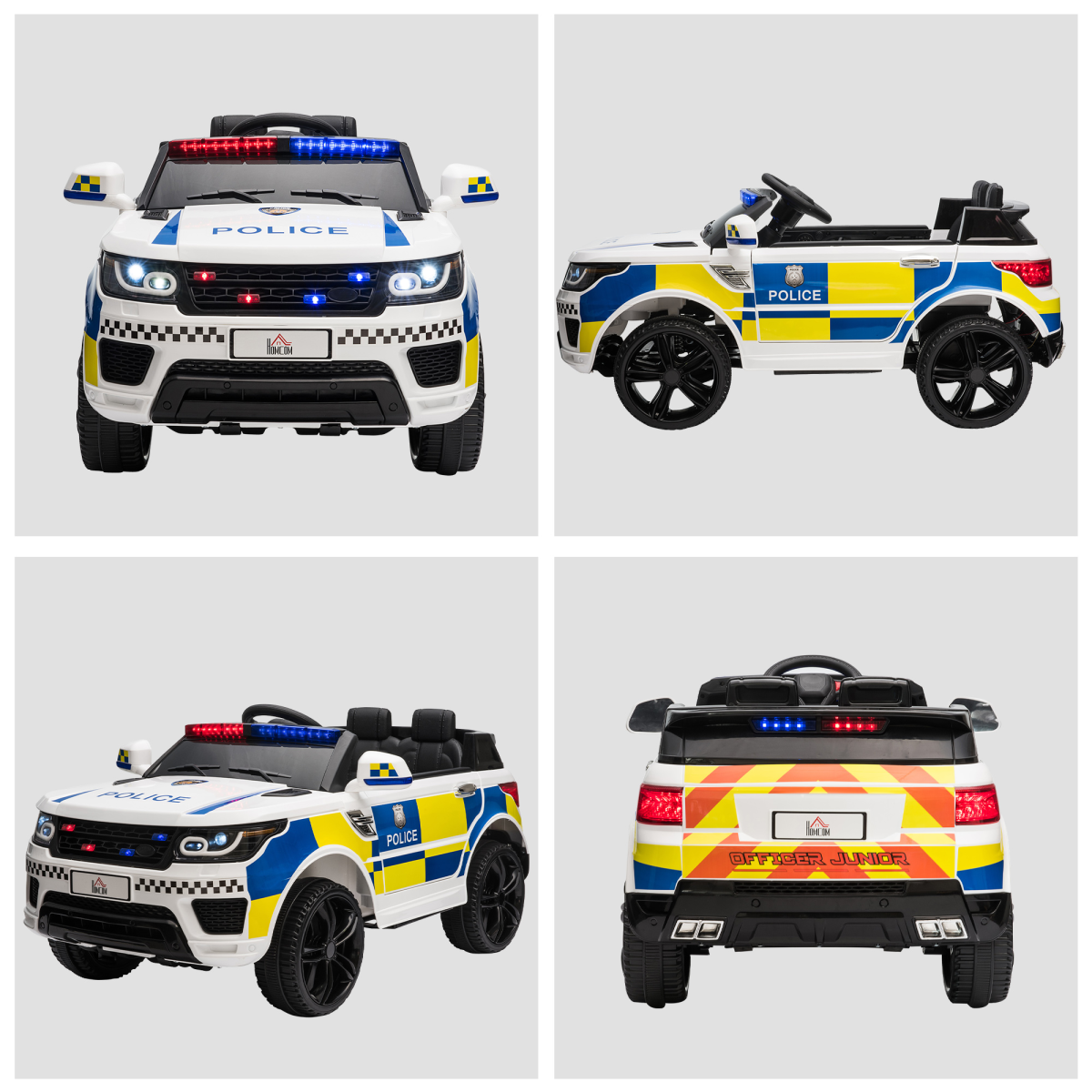 12V Kid Electric Ride On Police Car w/ Remote Siren Bluetooth 3-6 Years HOMCOM - Image 7