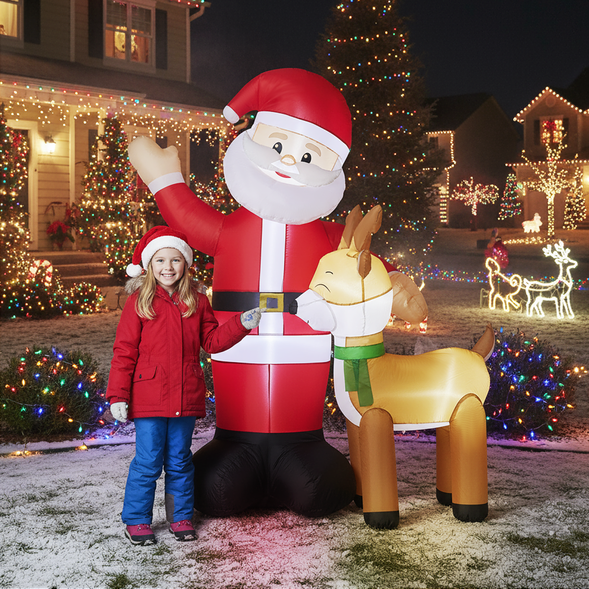 1.9M Lighted Christmas Inflatable Decoration, Inflatable Santa and Reindeer, Funny Blow Up Yard Decorations with Built-in LED Lights for Holiday Party Front Yard Lawn Garden Decor - Image 8