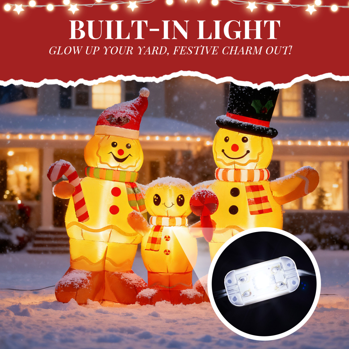 1.9M Lighted Christmas Inflatable Decoration, Inflatable Gingerbread Man Family, Funny Blow Up Yard Decorations with Built-in LED Lights for Holiday Party Front Yard Lawn Garden Decor - Image 8