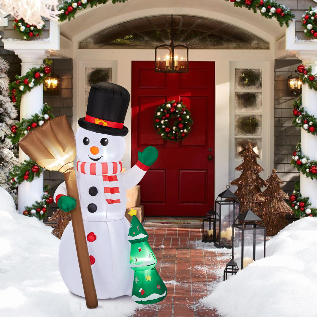 1.85M Lighted Christmas Inflatable Decoration, Inflatable Snowman Holding Groom, Funny Blow Up Yard Decorations with Built-in LED Lights for Holiday Party Front Yard Lawn Garden Decor - Image 8