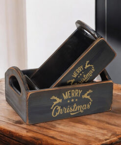 Durable & Stackable Vintage Black Merry Xmas Storage Crate with Compartments Set of 2 – Stylish Display Containers for Home Organization, Garden-Themed, and Home Decor (Merry Christmas Art)