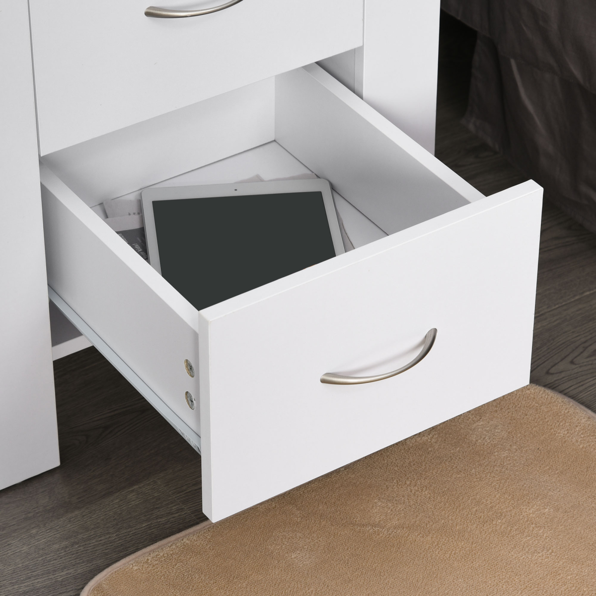 White Particle Board 2-Drawer Bedside Table with Silver Handles - Image 8
