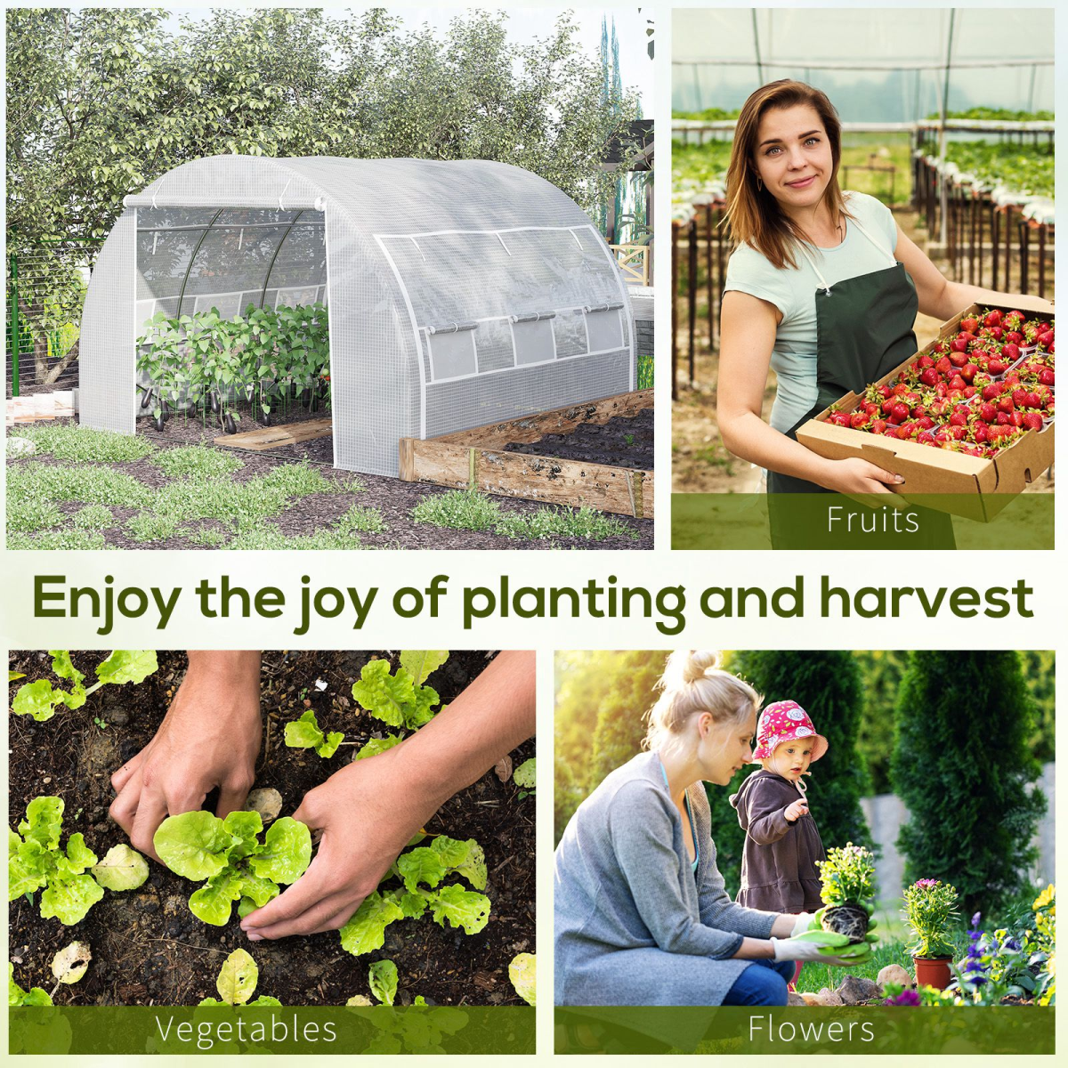 3x3x2m Polytunnel Greenhouse Tent w/ Galvanised Steel Frame, Roll-Up PE Cover - Image 8
