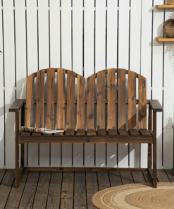 Outdoor Wooden Garden Bench, Patio Loveseat Chair with Slatted Backrest and Smooth Armrests for Two People
