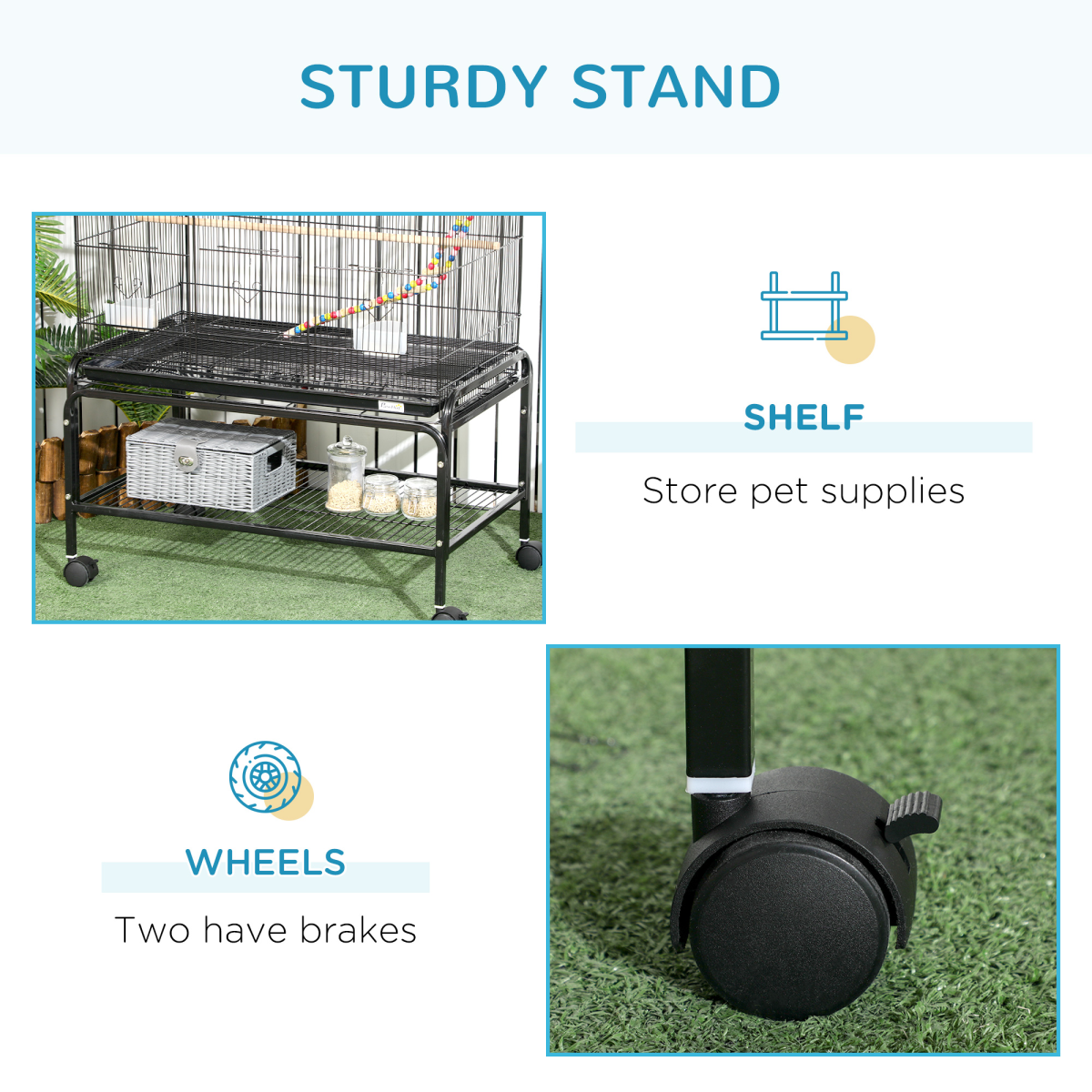 Bird Cage, with Stand, Wheels, Toys, for Budgies, Finches, Parakeets - Image 8