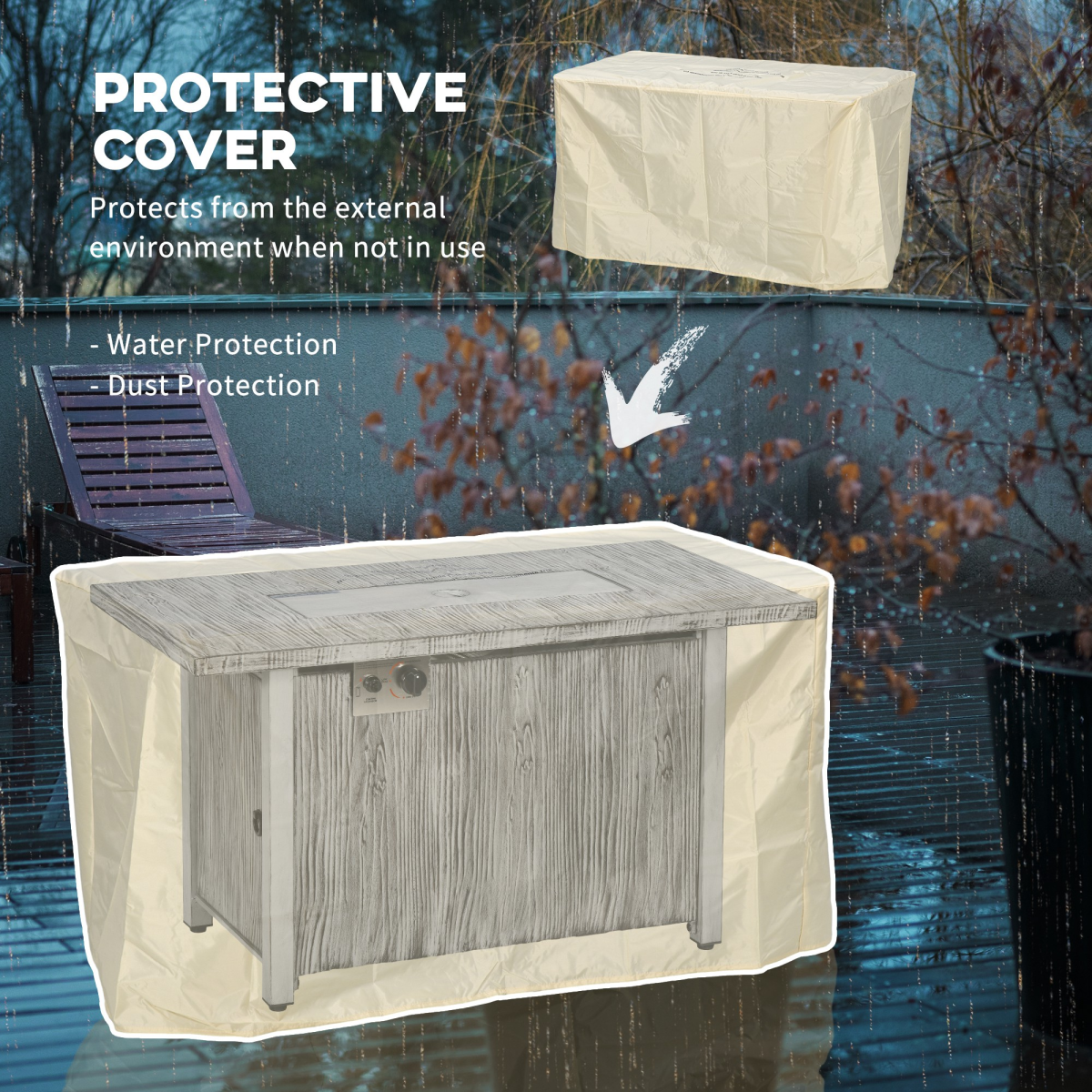 Outsunny Grey Gas Fire Pit Table w/ 50,000 BTU Burner, Cover & Glass Screen - Image 8