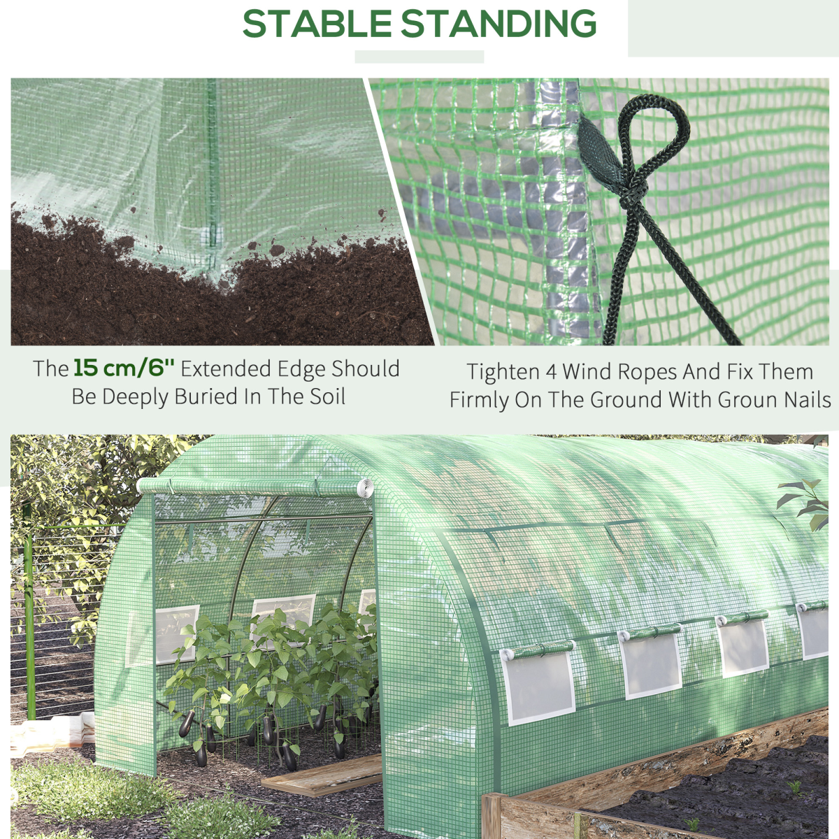 4x3x2m Green Polytunnel Greenhouse Tent w/ Galvanised Steel Frame & Doors - Image 8