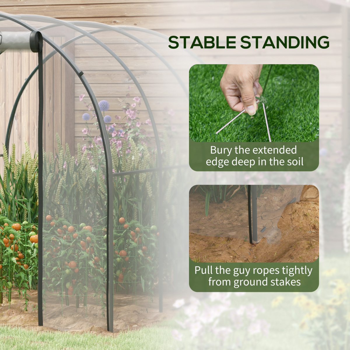 Outsunny 3x2x2m Polytunnel Greenhouse with Door, Windows & Steel Frame 12 Stakes - Image 8