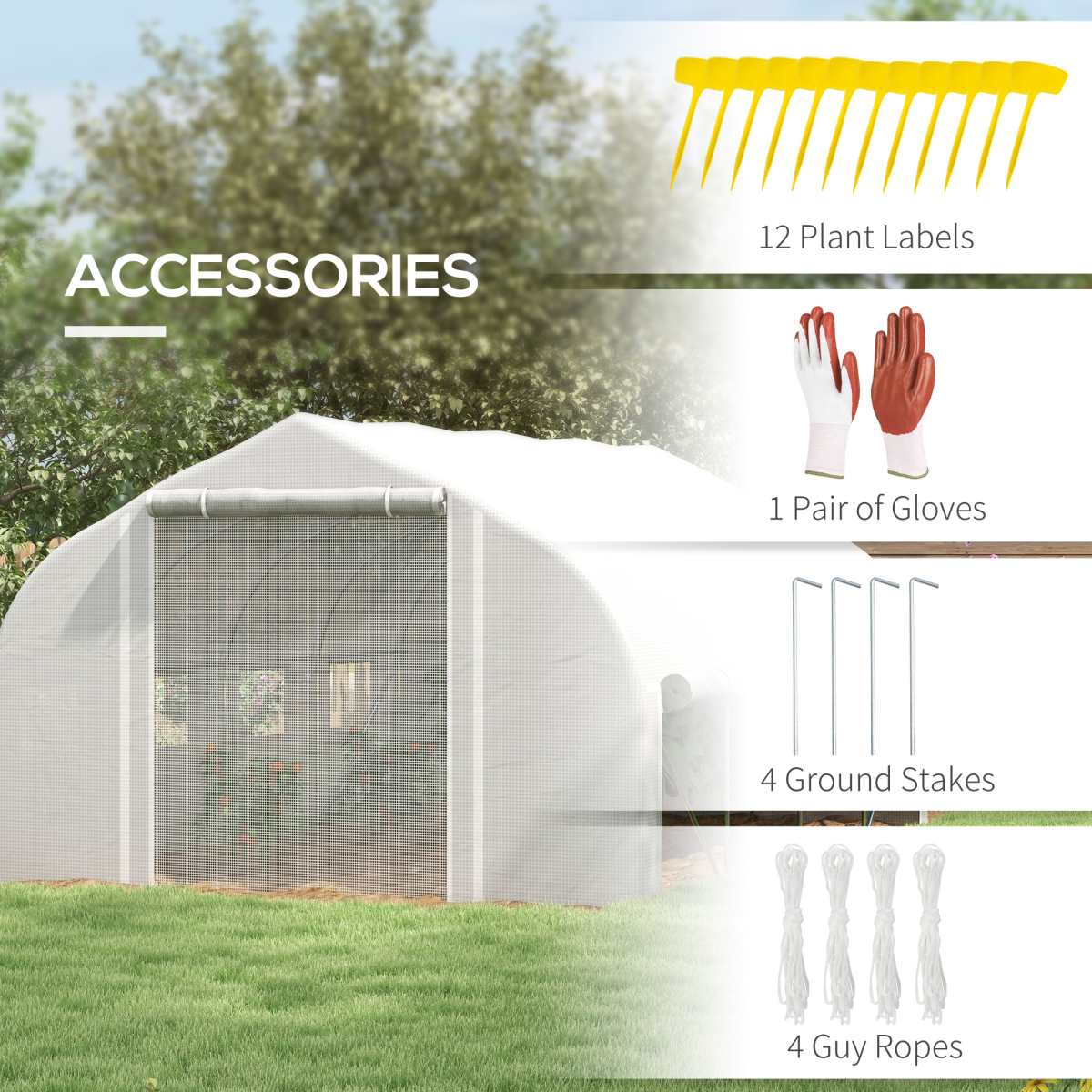 4x3m Polytunnel Greenhouse White Galvanized Steel Roll-Up Sidewalls Door & Labels - Image 8