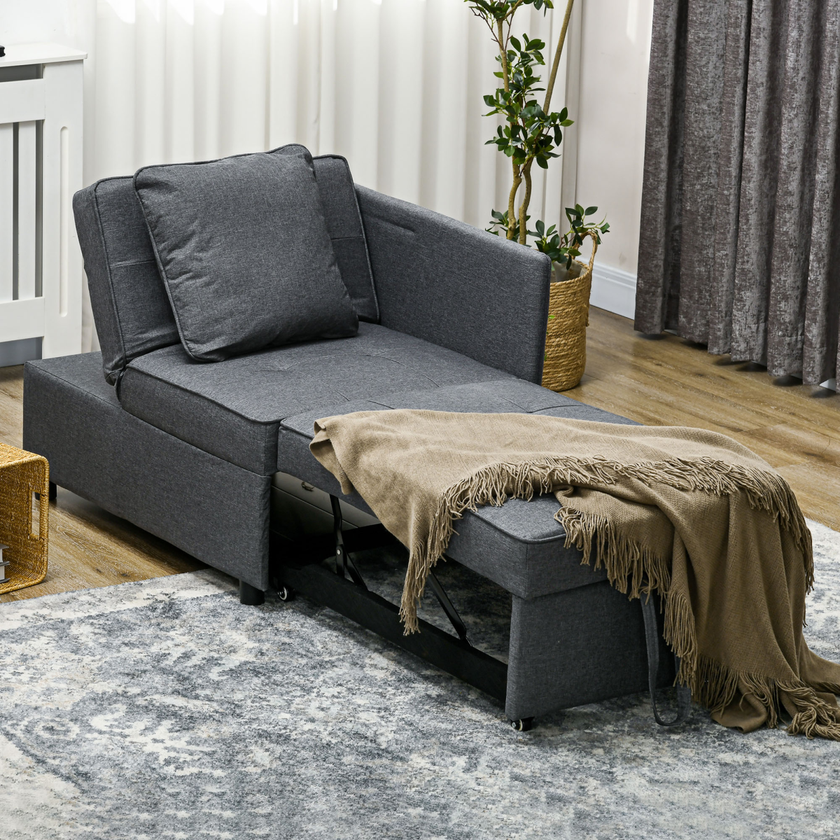 HOMCOM Folding Sleeper Sofa Bed Chair with Pillows, Pocket, Grey - Image 8