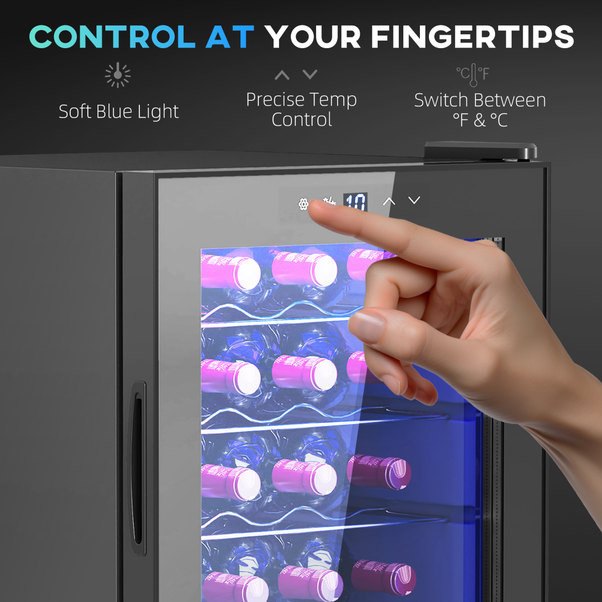 20-Bottle Freestanding Wine Cooler with UV Glass Door & Blue LED - Image 8