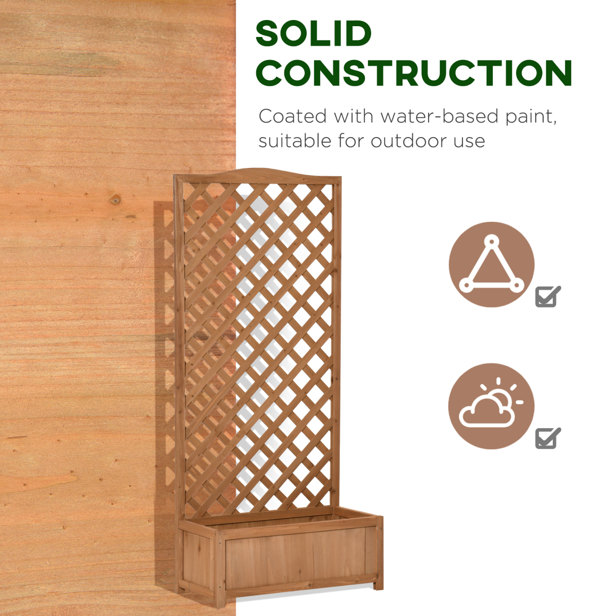 Garden Wooden Planter Box with Trellis, 76x36x170cm Brown Outdoor Planter - Image 8