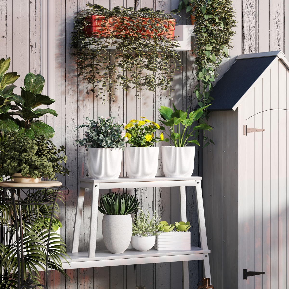 Outsunny 3-Pack Round Plant Pots 22cm White Stackable Outdoor Garden - Image 8