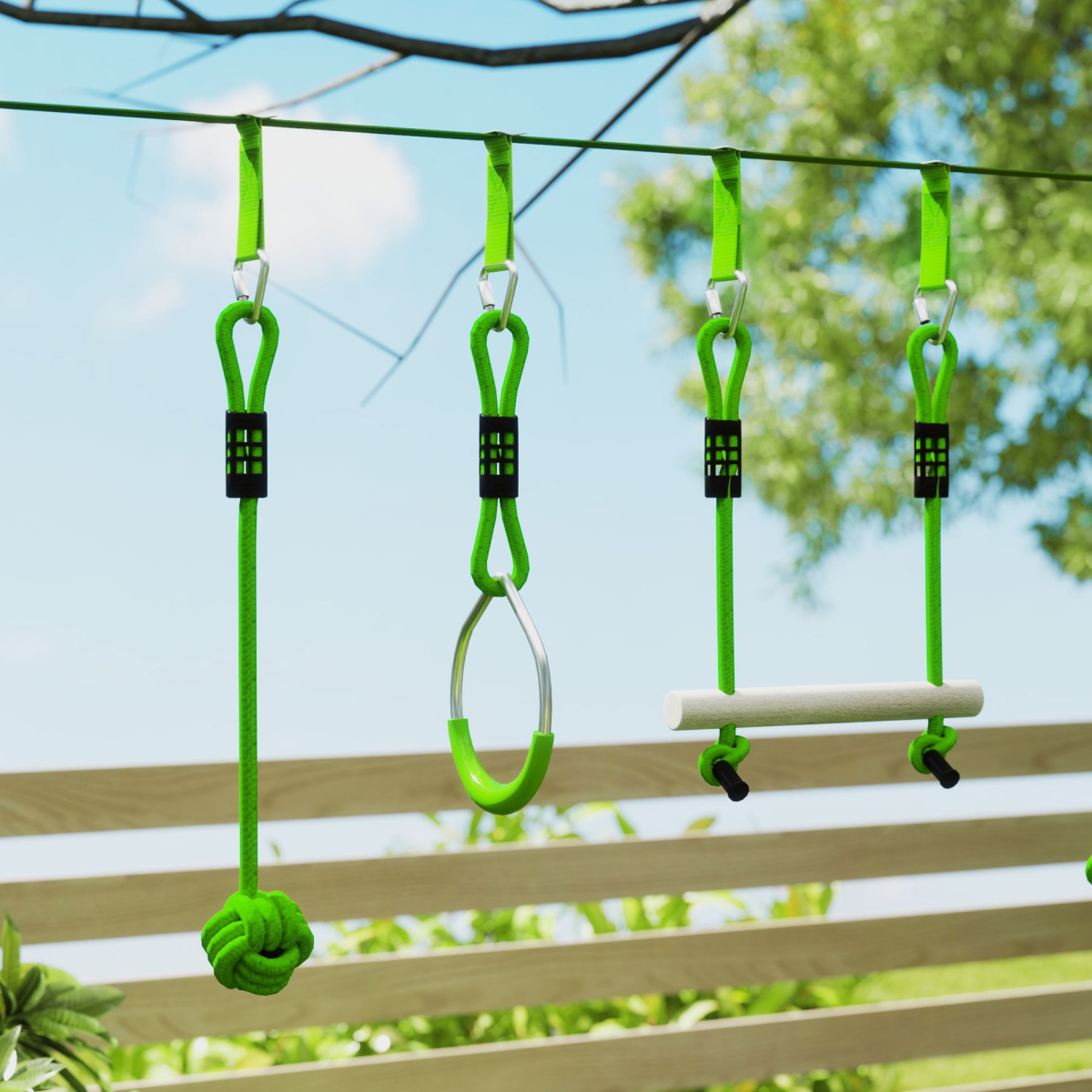 AIYAPLAY Obstacle Course for Kids with 10PCs Slackline Kit, Green - Image 8
