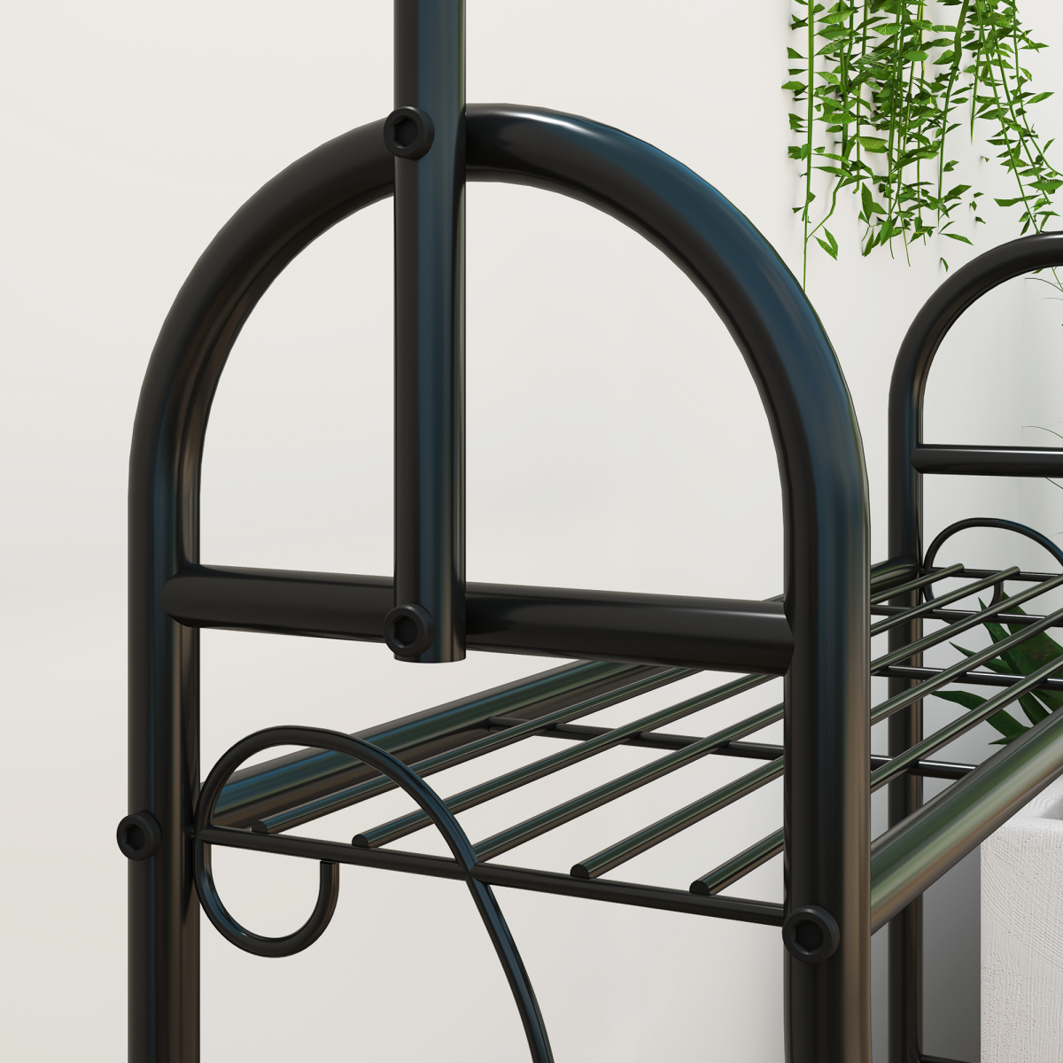 Outsunny 3-Tier Metal Plant Stand w/ Hanging Hooks, Outdoor Balcony, Black - Image 8