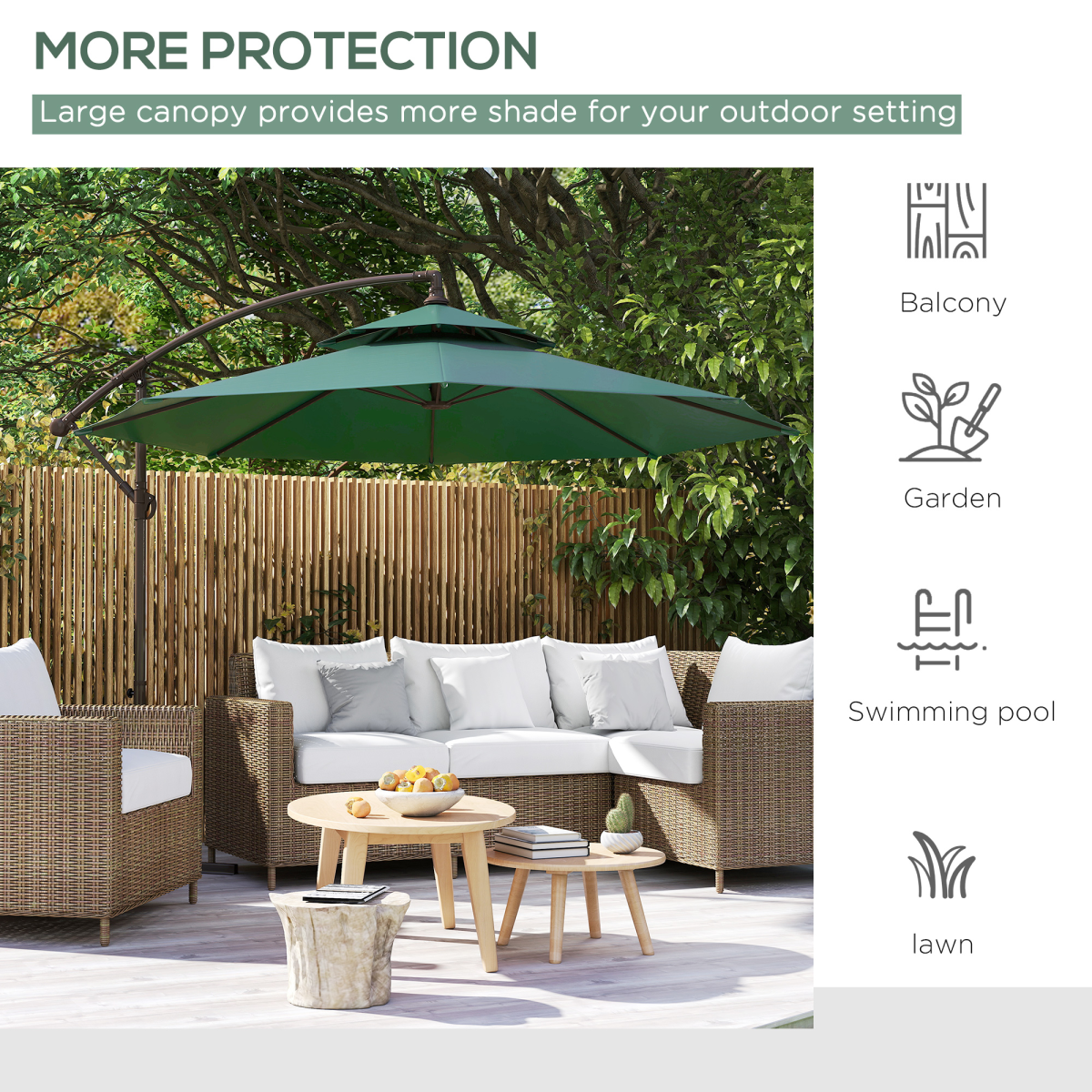 2.7m Green Cantilever Banana Parasol Crank Handle Double Tier Umbrella - Image 8