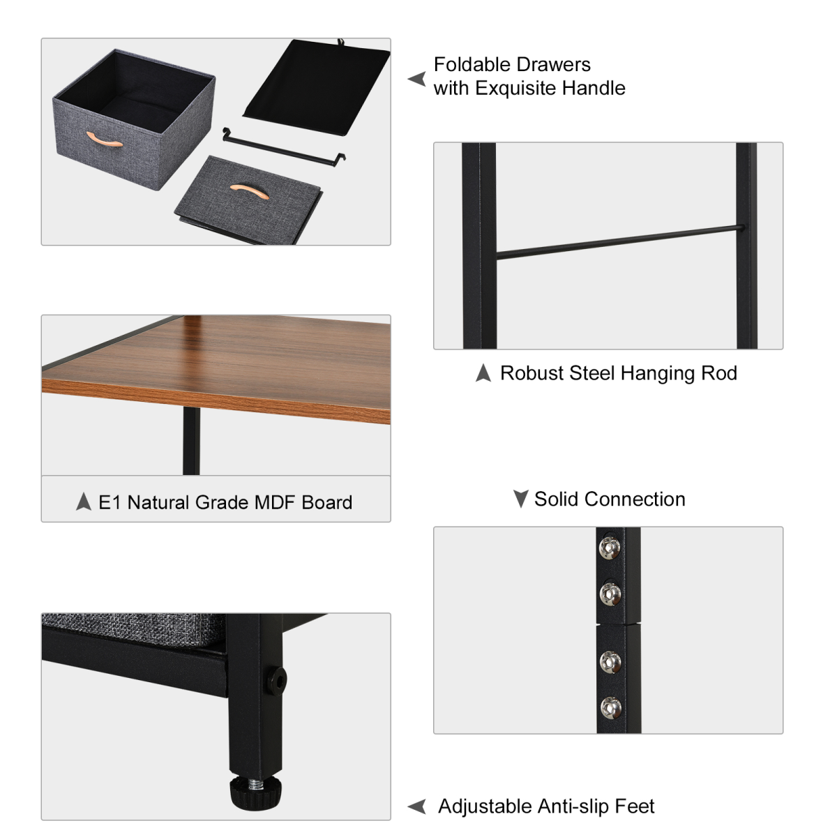 175x83cm Freestanding Steel Coat Rack with Drawers & Oak Shelf - Image 8
