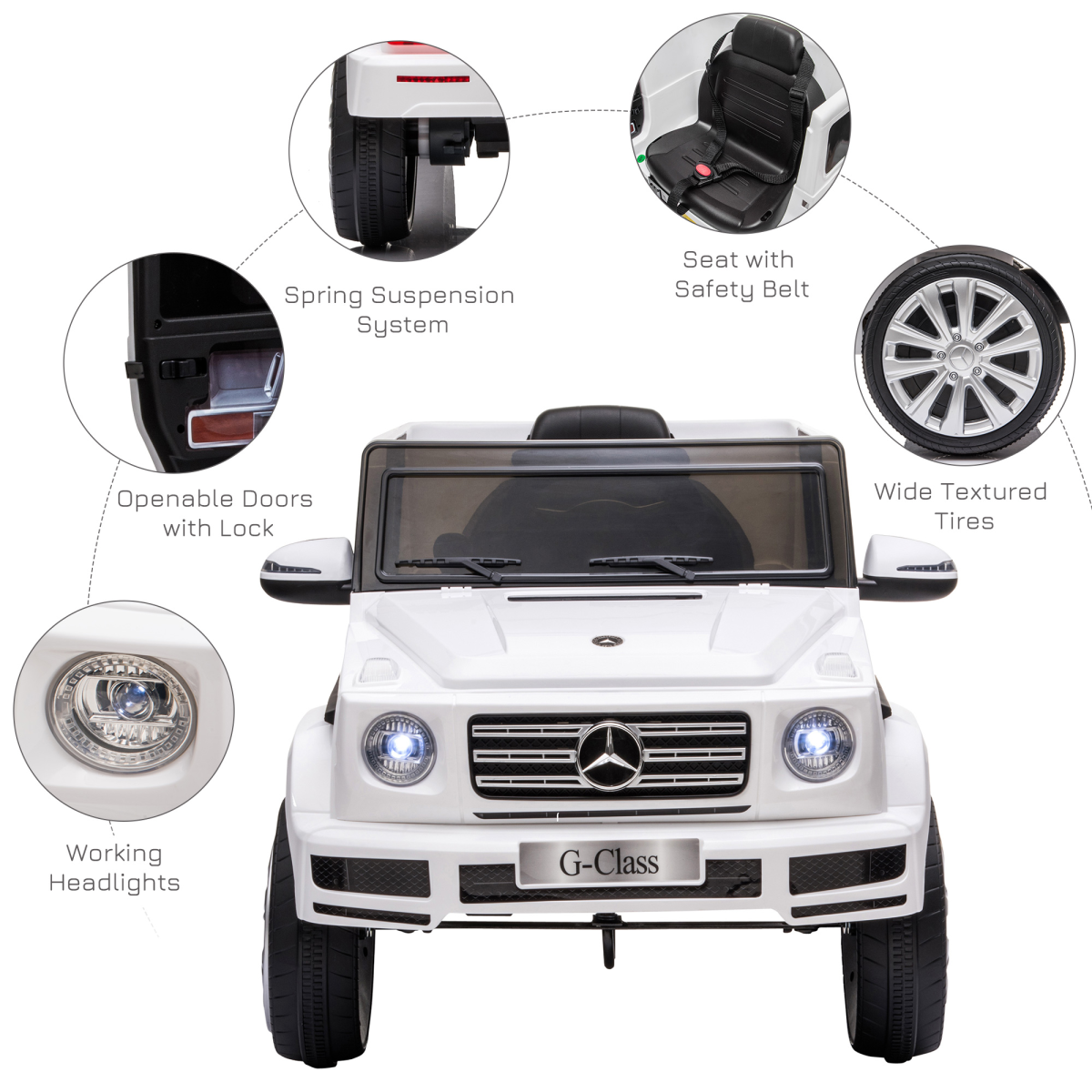 Mercedes Benz G500 12V Kids Electric Ride On Car Remote Control White HOMCOM - Image 8
