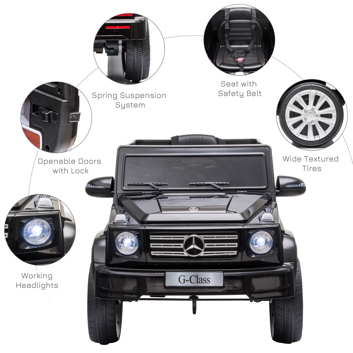 Mercedes Benz G500 12V Kids Electric Ride On Car Remote Control Black HOMCOM - Image 8