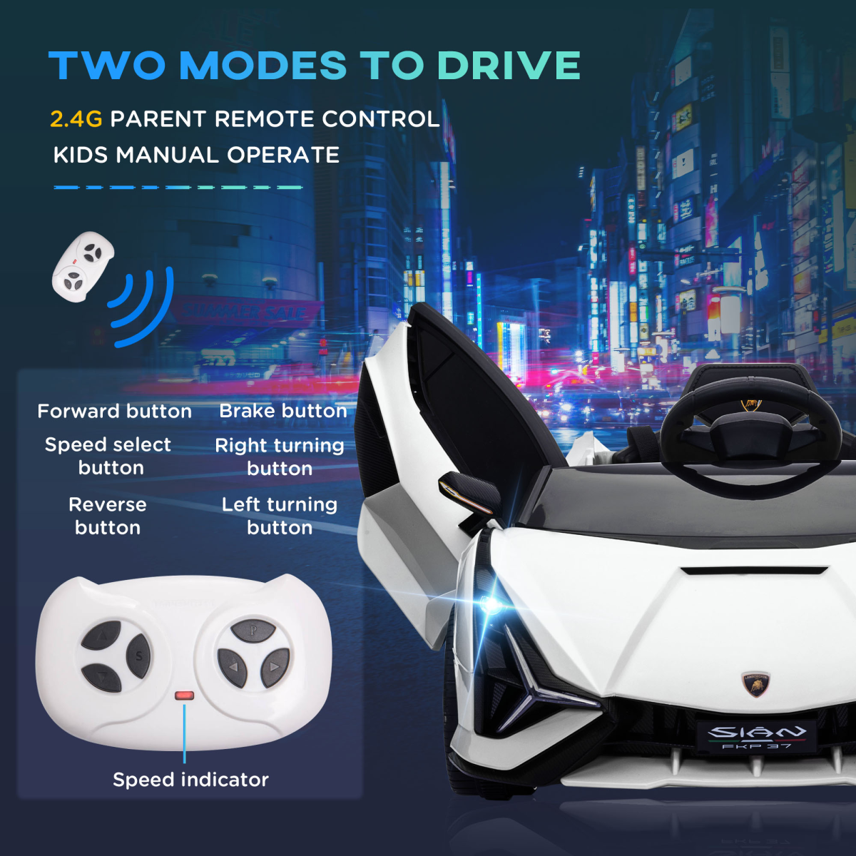 Lamborghini SIAN 12V Kids Electric Ride On Car Toy w/ Remote Control HOMCOM - Image 8