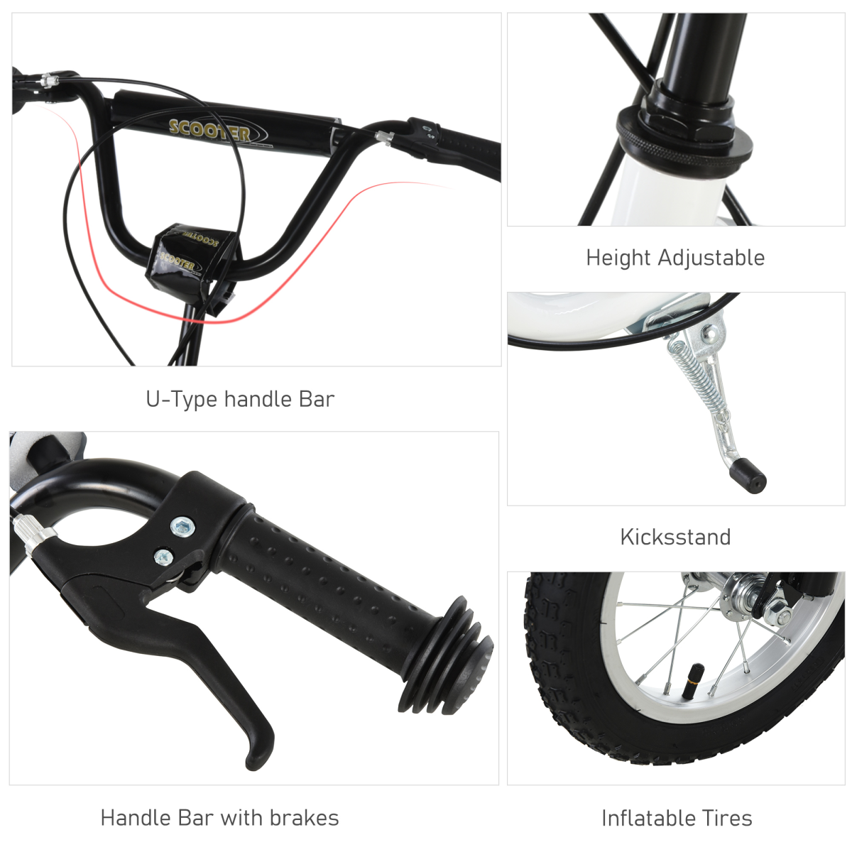 Dual Brakes Kick Scooter 12-Inch Inflatable Wheel Ride On Toy HOMCOM - Image 8