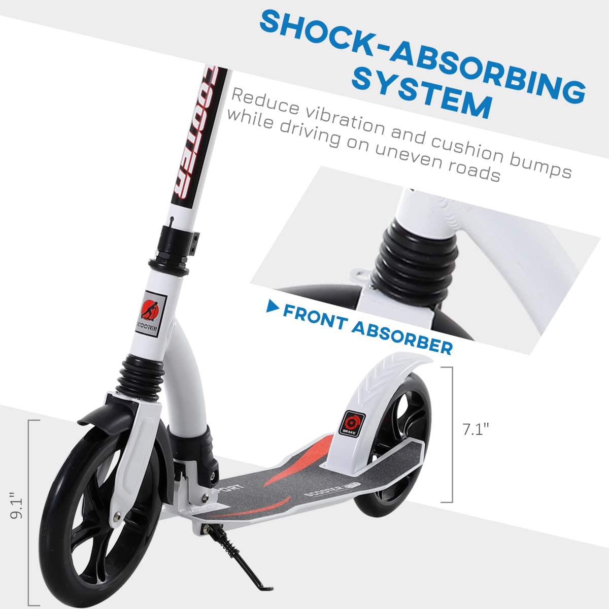 Teens Adult Kick Scooter Foldable Adjust Aluminum For Age 14 White HOMCOM - Image 8