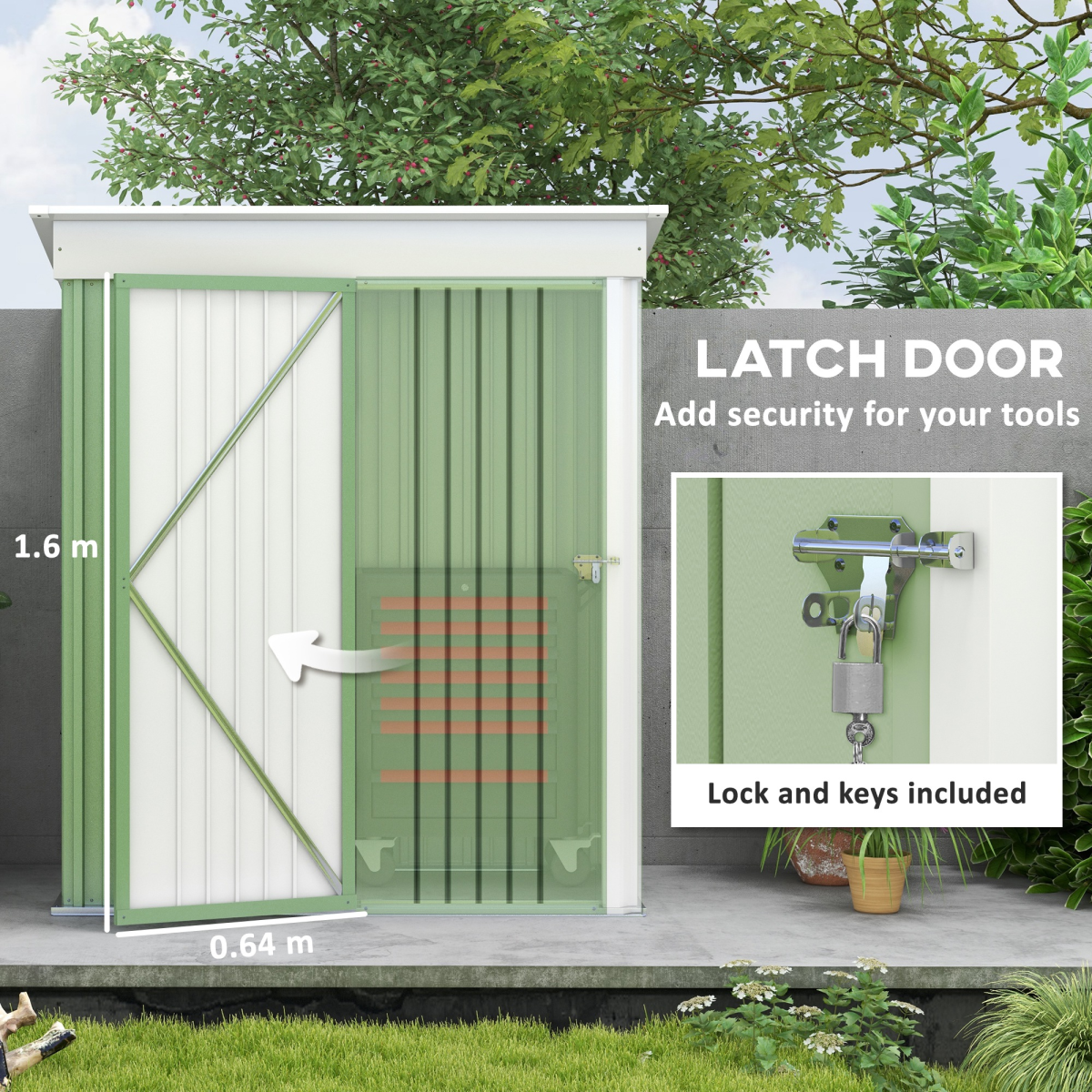 Outsunny 5x3 ft Lean-to Steel Garden Shed, Lockable Door, Green, Small Storage - Image 8