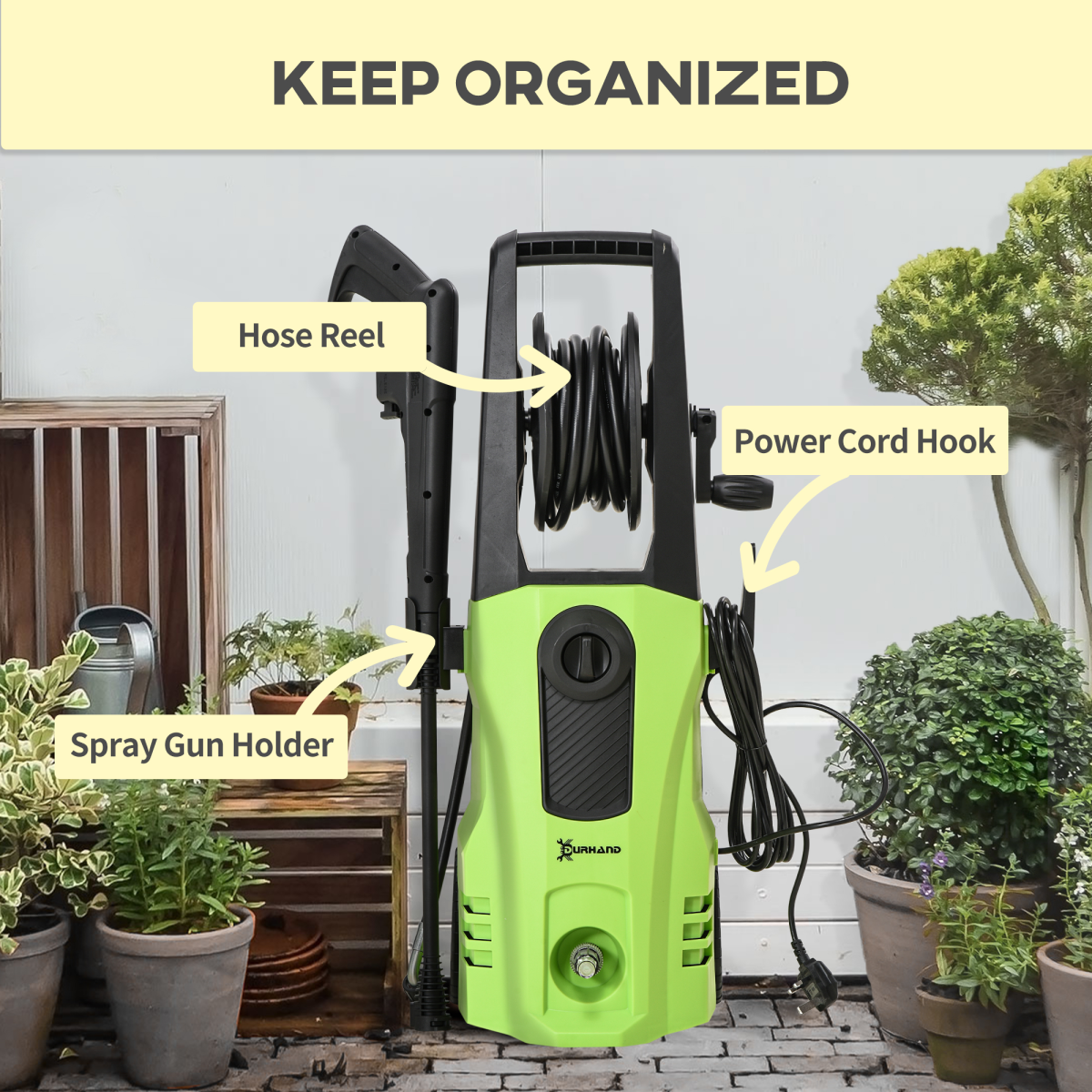 DURHAND Portable Power Washer 1800W, 150 Bar, 510 L/h for Garden, Car, Furniture - Image 8