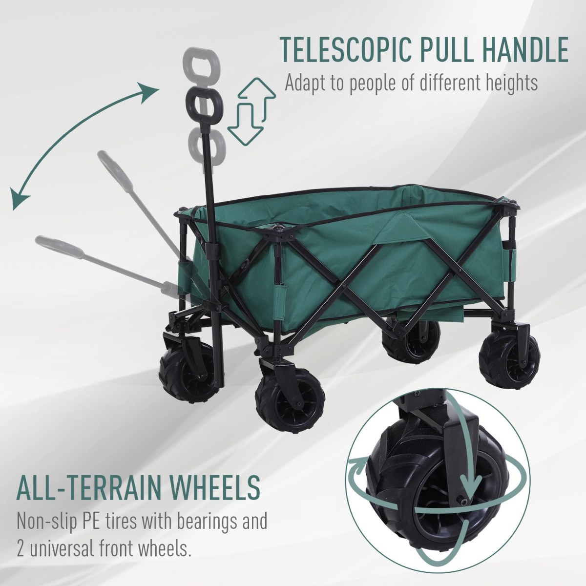 Outsunny Folding Outdoor Cargo Wagon Beach Cart Trailer w/ Telescopic Handle - Image 8