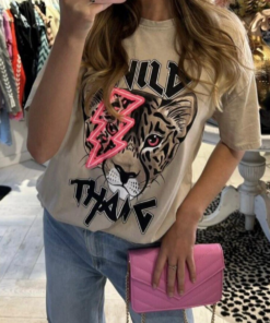 Ladies Oversized Tiger Lightning Wild Thang Short Sleeves T Shirt Top