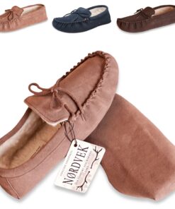 Nordvek Womens Sheepskin Suede Moccasin Slippers With Suede Sole - 431-100