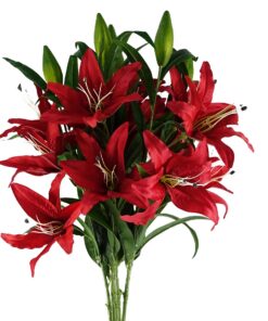 Pack of 6 x 100cm Large Red Lily Stem - 18 Flowers