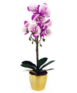 50cm Phalaenopsis Orchid Artificial - Purple / White - Gold Pot